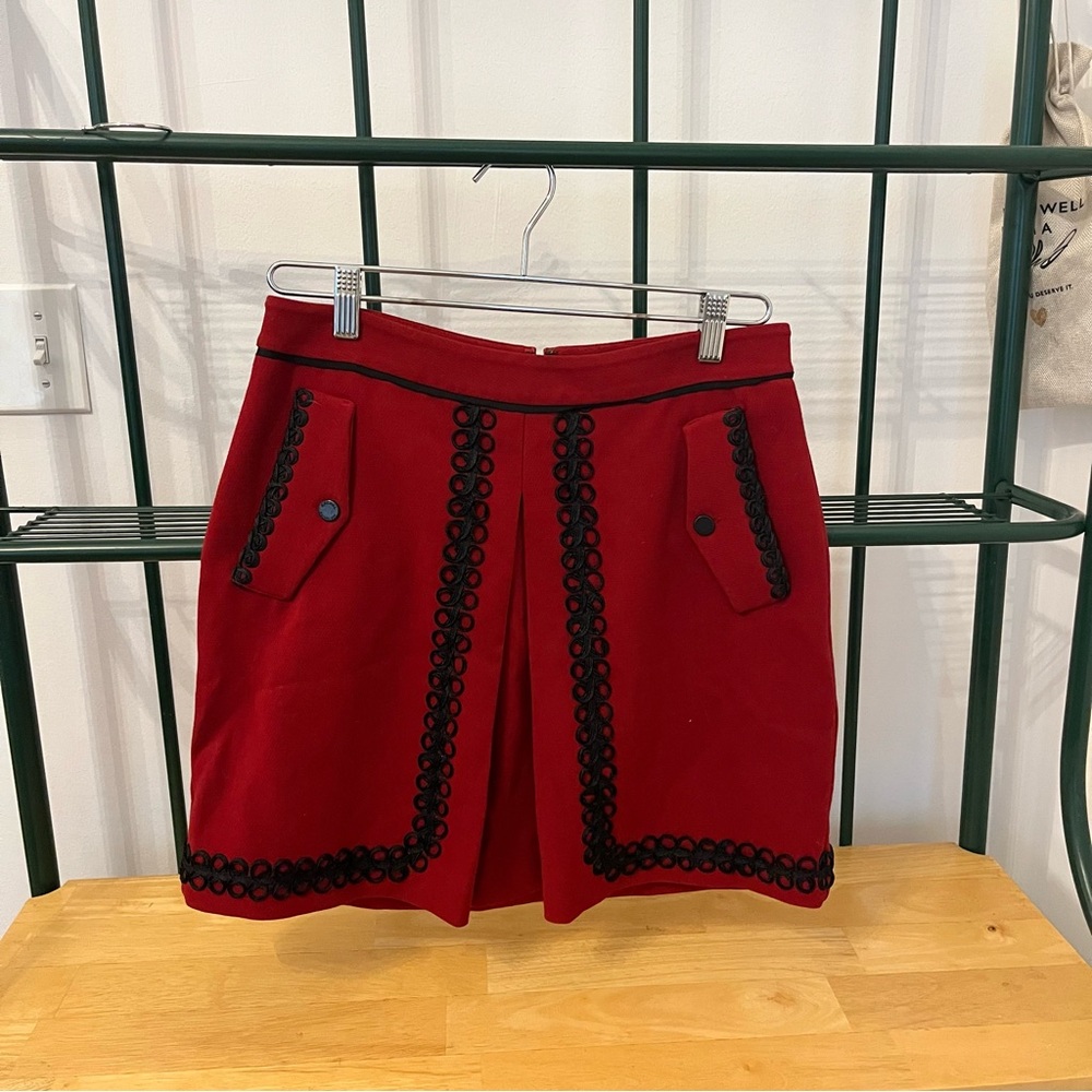 Rachel Roy red skirt embroidery size 4 red black
